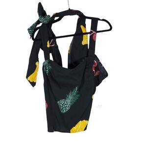 Eloquii Tank Top 18 Plus Size Black Fruit Funky Print Sleeveless Wrap Tie Back